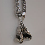 Mini Boxing Glove Pendant Necklace Stainless Steel Basket Chain