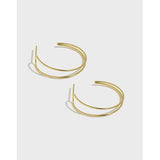 27MM 18K REAL. 925 Silver Double Rows Big Circle Line Stud Earrings