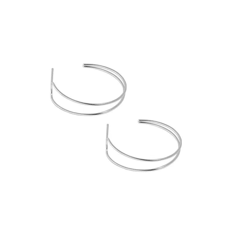27MM 18K REAL. 925 Silver Double Rows Big Circle Line Stud Earrings