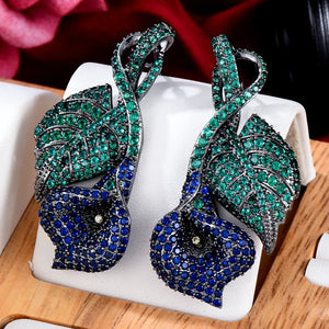 Bright Multicolor CZ Lily Flower Dangle Earrings for Women - Daily Gift