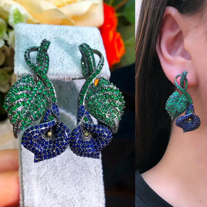 Bright Multicolor CZ Lily Flower Dangle Earrings for Women - Daily Gift