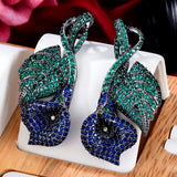 Bright Multicolor CZ Lily Flower Dangle Earrings for Women - Daily Gift