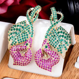 Bright Multicolor CZ Lily Flower Dangle Earrings for Women - Daily Gift