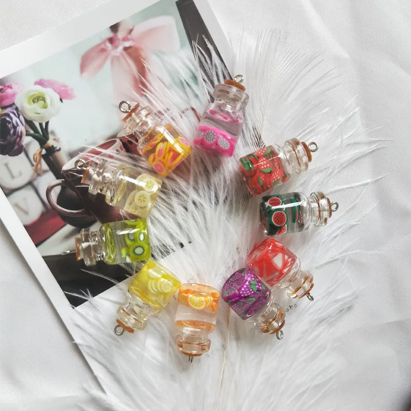 10pcs Colorful Fruit Bottle Charms for DIY Craft 15*28mm