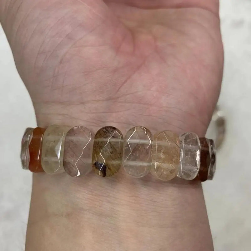 Rutilated Quartz Beads Bracelet Gemstone Jewelry Bangle for Woman Man