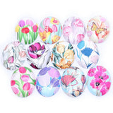 Mixed Floral Pattern Glass Cabochons Oval DIY Jewelry Findings