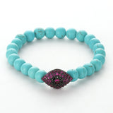 Natural Green Pine Stone Beads Bangle Charm Elastic Bracelet