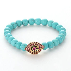 Natural Green Pine Stone Beads Bangle Charm Elastic Bracelet