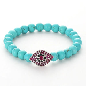 Natural Green Pine Stone Beads Bangle Charm Elastic Bracelet