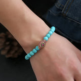 Natural Green Pine Stone Beads Bangle Charm Elastic Bracelet