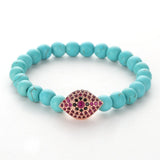 Natural Green Pine Stone Beads Bangle Charm Elastic Bracelet