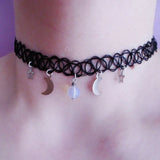 Moon & Stars Necklace - Tattoo Choker - Grunge Choker