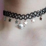 Moon & Stars Necklace - Tattoo Choker - Grunge Choker