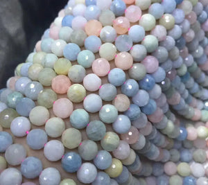 Morganite Loose Beads Round Faceted 8mm Nature for Jewelry Necklace