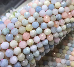 Morganite Loose Beads Round Faceted 8mm Nature for Jewelry Necklace