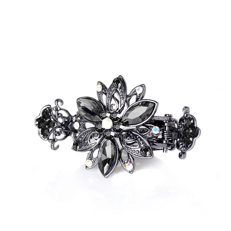 Vintage Crystal Hair Claw Crab Jewelry Flower Peacock Hair Clip