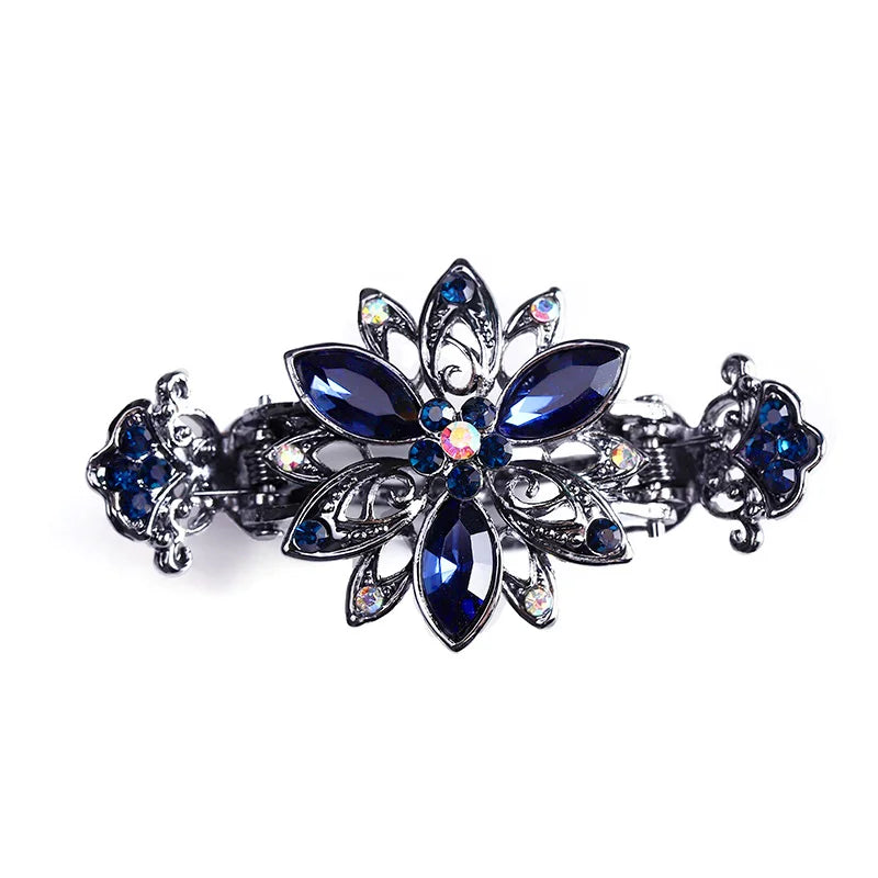Vintage Crystal Hair Claw Crab Jewelry Flower Peacock Hair Clip