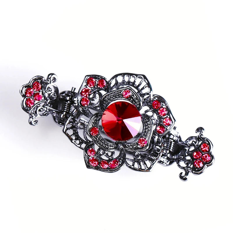 Vintage Crystal Hair Claw Crab Jewelry Flower Peacock Hair Clip