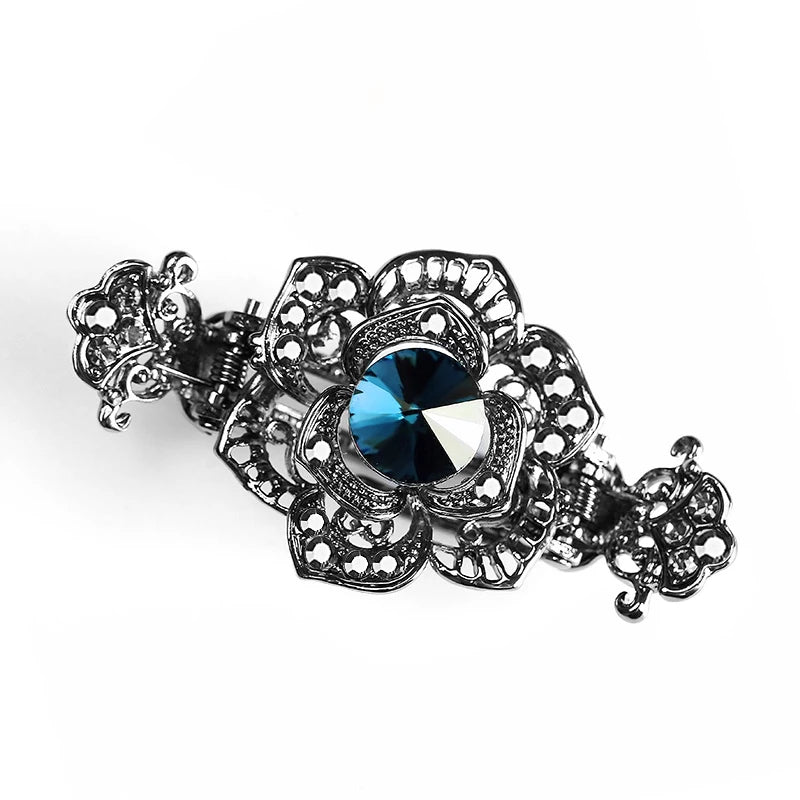 Vintage Crystal Hair Claw Crab Jewelry Flower Peacock Hair Clip
