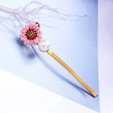 Arrival Pink Copper Enamel Flowers Barrettes Hair Pin Wholesale