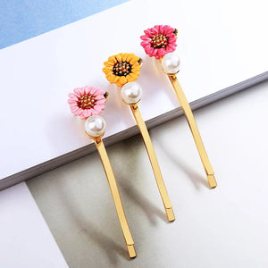Arrival Pink Copper Enamel Flowers Barrettes Hair Pin Wholesale