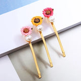 Arrival Pink Copper Enamel Flowers Barrettes Hair Pin Wholesale