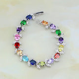 Multi-Color CZ 925 Silver Charm Bracelet for Women