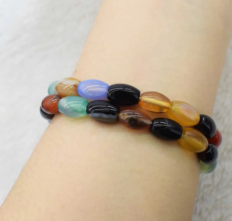 Multicolor Agate Bracelet 7.5in Beads Nature