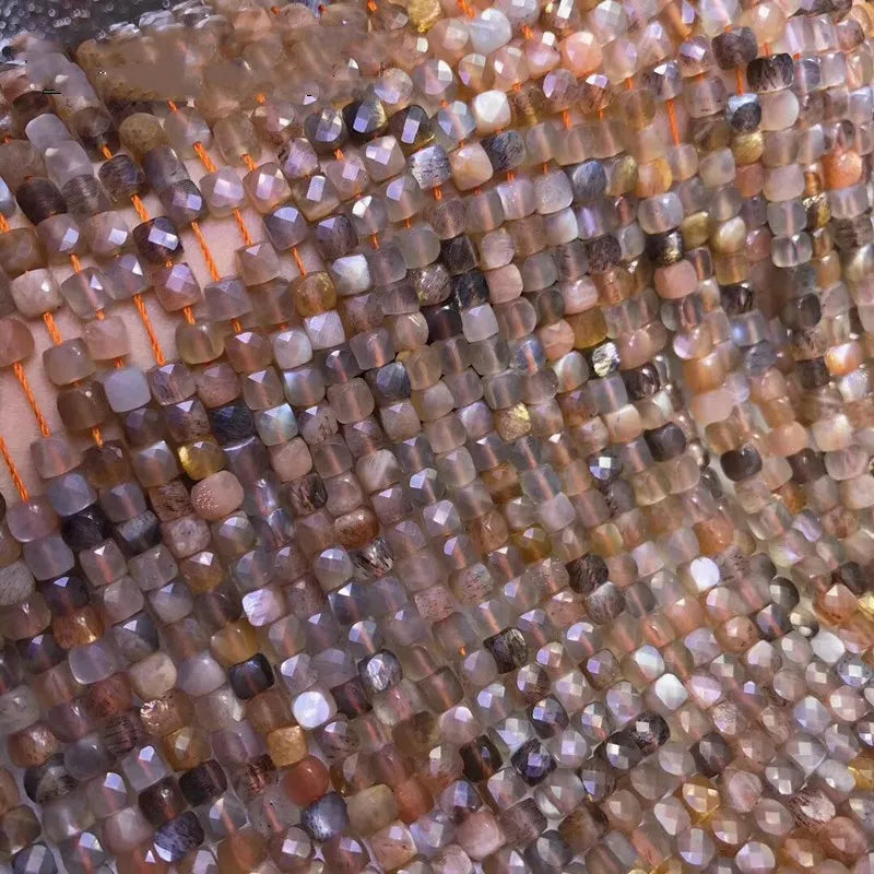 Multicolors Sunstone Square Faceted Loose Beads 4/5mm DIY Jewelry Making