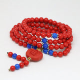 Red Cinnabar 6mm 108 Beads Pendant Bracelet B807