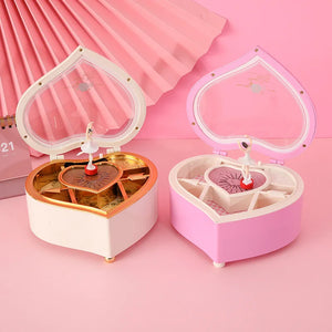 Romantic Love Heart Ballerina Music Box Jewelry Storage Case