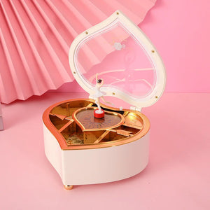 Romantic Love Heart Ballerina Music Box Jewelry Storage Case