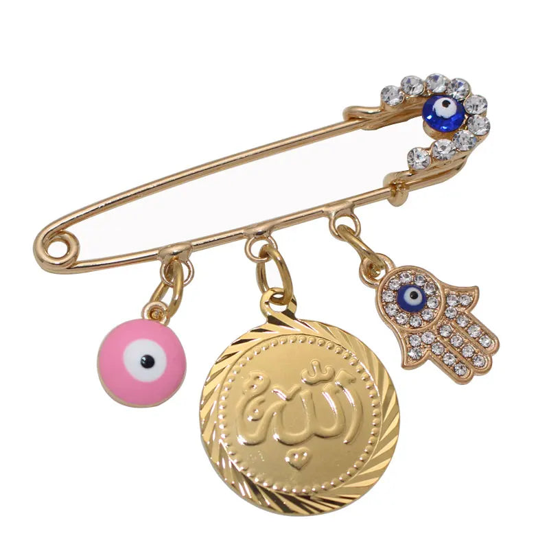 Muslim Islam Allah Evil Eye Stainless Steel Pink Brooch Baby Pin