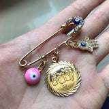 Muslim Islam Allah Evil Eye Stainless Steel Pink Brooch Baby Pin
