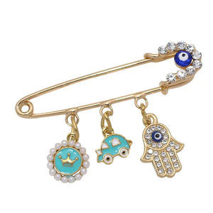 Muslim Islam Hamsa Hand of Fatima Evil Eye Stainless Steel Brooch Baby Pin