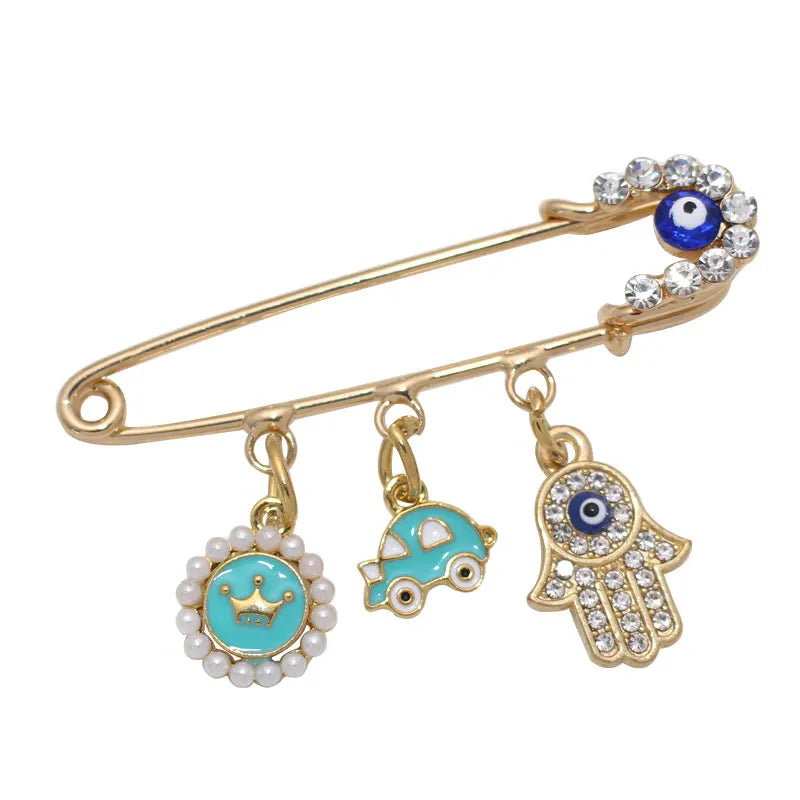 Muslim Islam Hamsa Hand of Fatima Evil Eye Stainless Steel Brooch Baby Pin