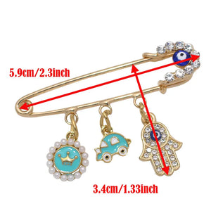 Muslim Islam Hamsa Hand of Fatima Evil Eye Stainless Steel Brooch Baby Pin