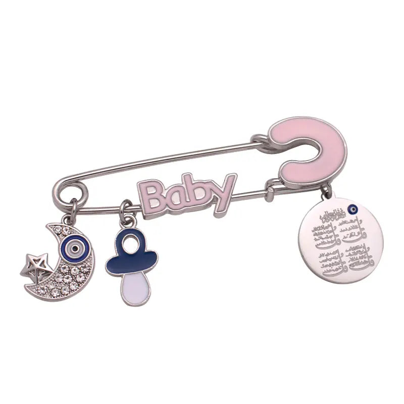 Muslim Quran Four Qul Suras Crescent Moon Star Amulet Baby Pin