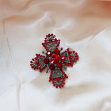 Baroque Cross Red Rhinestone Brooch Pin Vintage Jewelry