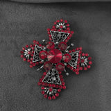 Baroque Cross Red Rhinestone Brooch Pin Vintage Jewelry