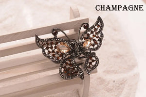 Vintage Crystal Butterfly Hair Claw Crab Rhinestone Clip