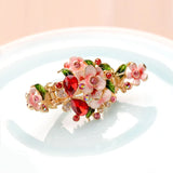 Enamel Flower Hair Claw Vintage Rhinestone Hair Clips