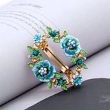 Enamel Flower Hair Pin Rhinestone Clip Crystal Hair Accessory