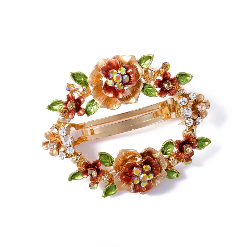 Enamel Flower Hair Pin Rhinestone Clip Crystal Hair Accessory
