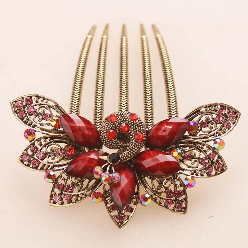 Vintage Peacock Hair Comb Chinese Rhinestone Hair Pin