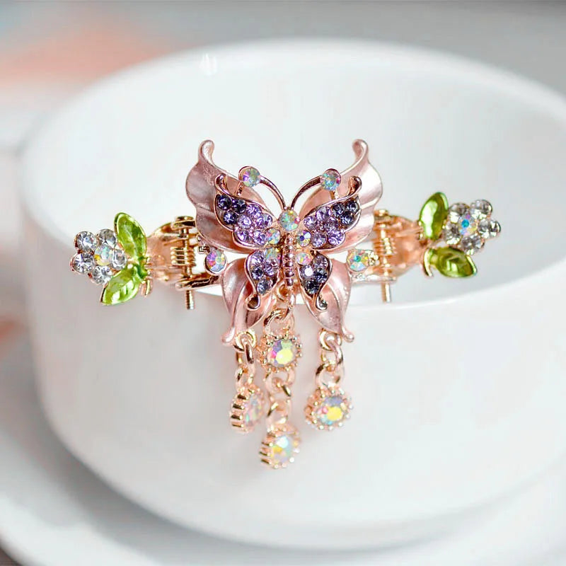 Vintage Rhinestone Butterfly Hair Claw Clip Women Small Hairpin Jewelry