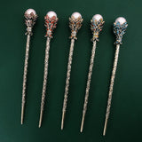 Vintage Pearl Hair Sticks Clip Crystal Rhinestone Hairpin Headwear