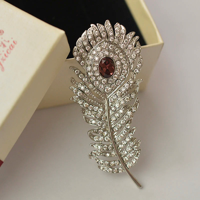 Peacock Feather Brooch Pins Rhinestone Crystal Wedding Broach