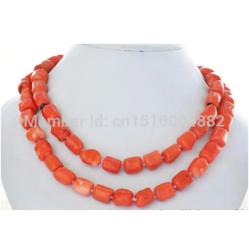 Natural Pink Coral Bead Necklace 13x15mm