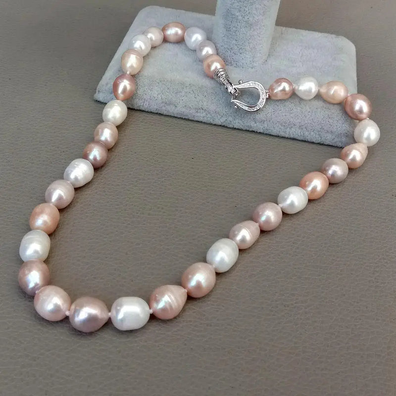 Freshwater Pearl Pink Purple Rice Mixed Pearl Choker Necklace